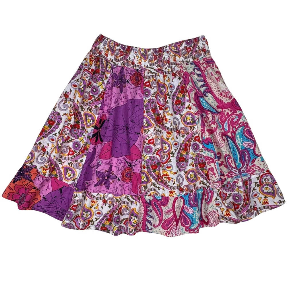 Wet Seal Patchwork Paisley Skirt Womens M‎ Floral A-Line Pink Purple Boho Chic